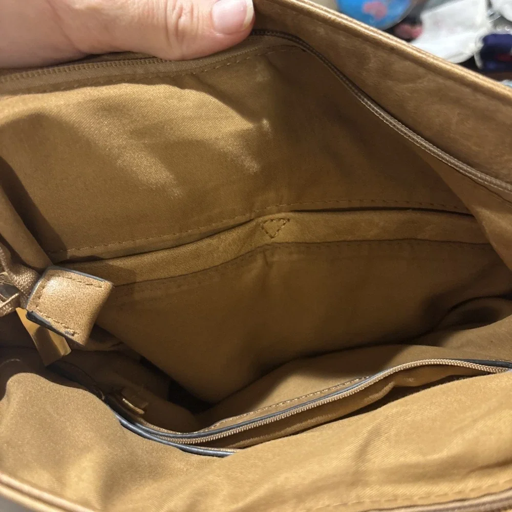 Parker Laser Cut Buckle‎ Fold Over Backpack Vegan Leather in Tan